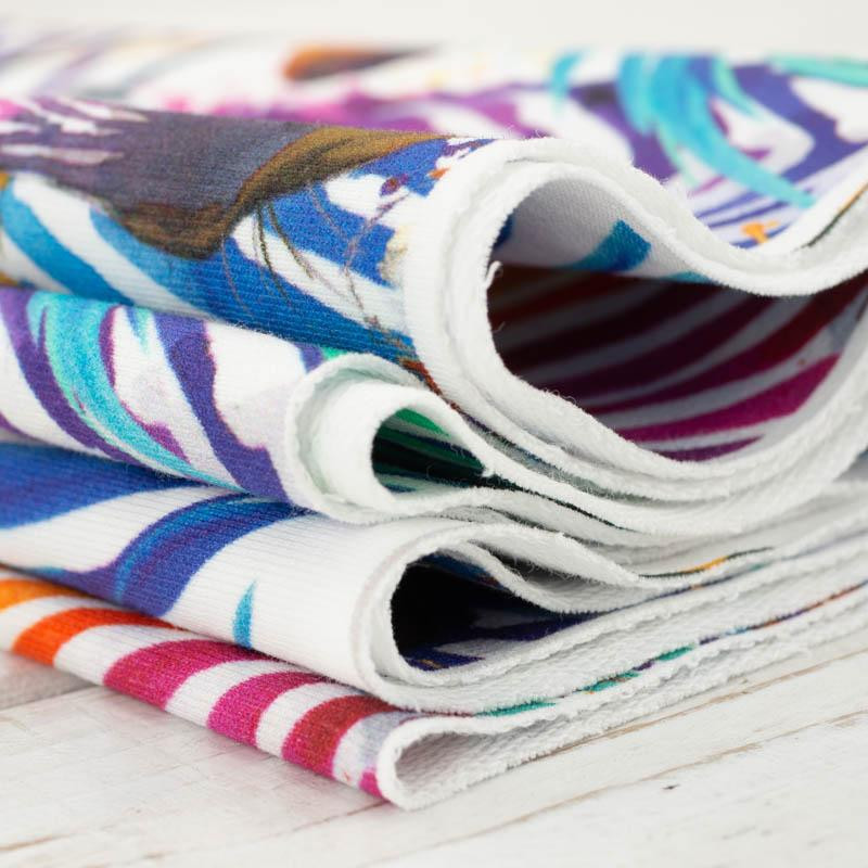 ZEBRY (tęczowy) / biały - dresówka pętelkowa