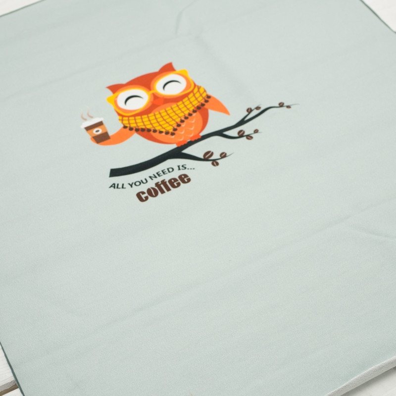 SOWA Z KAWĄ / szara - panel dzianina pętelkowa 