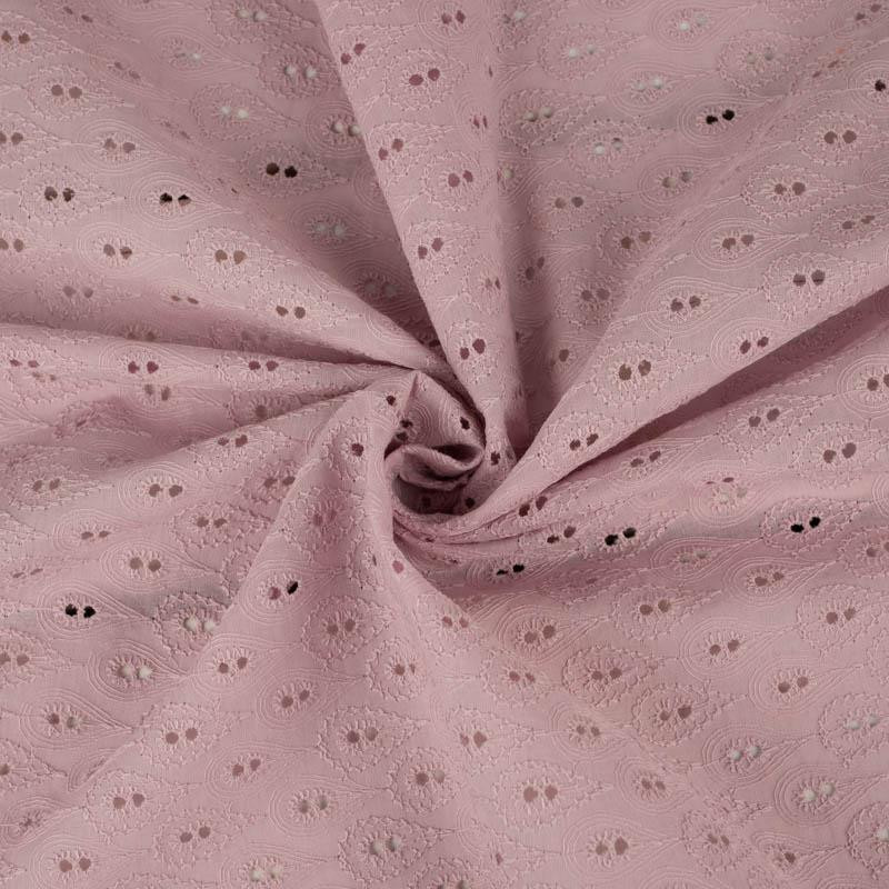 KROPELKI / róż kwarcowy- Haftowana tkanina bawełniana