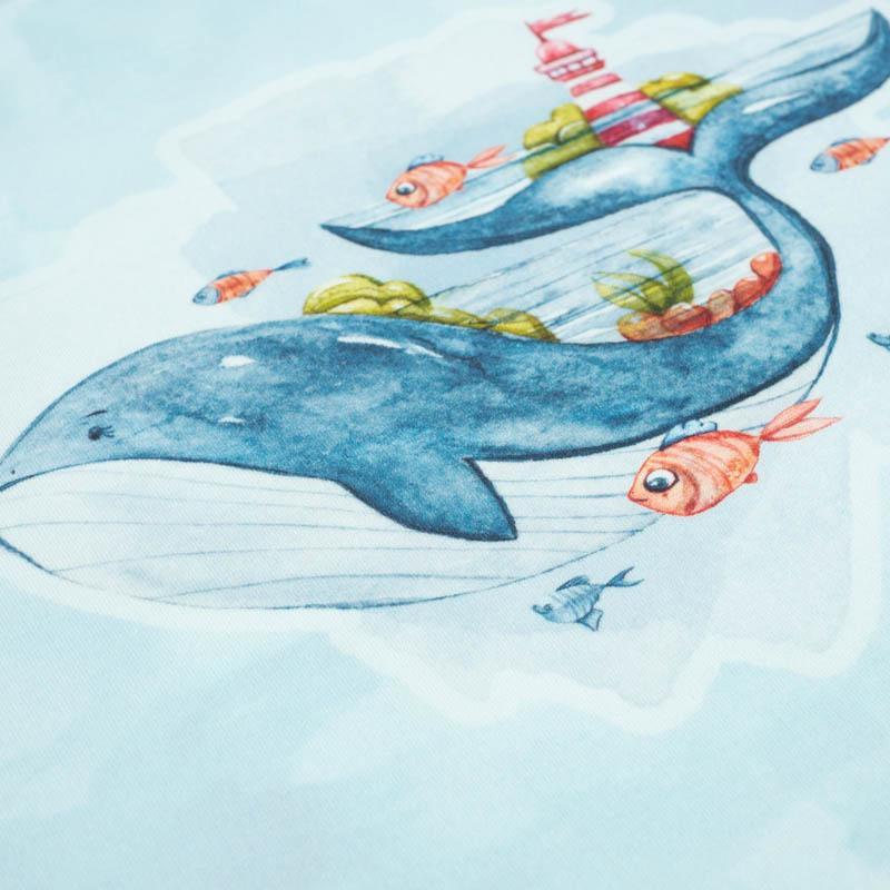 WIELORYB I LATARNIA MORSKA wz. 2 (MAGICZNY OCEAN) - PANEL PANORAMICZNY SINGLE JERSEY (60cm x 155cm)