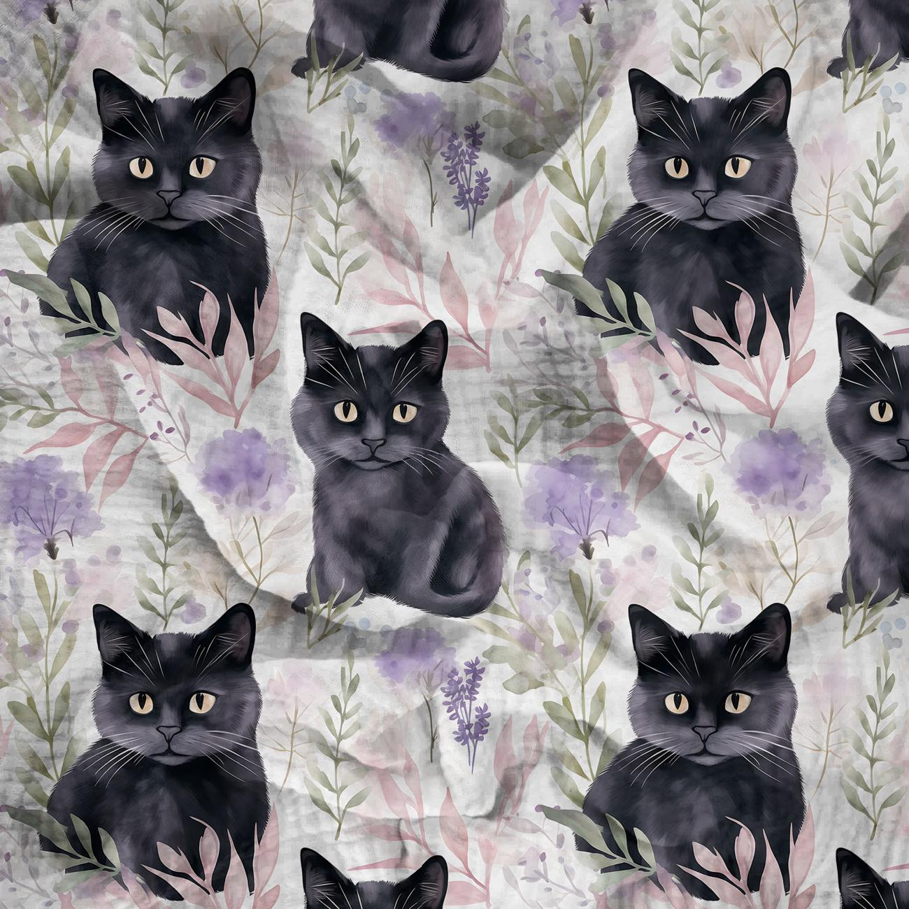 PASTEL BLACK CAT - Muślin bawełniany