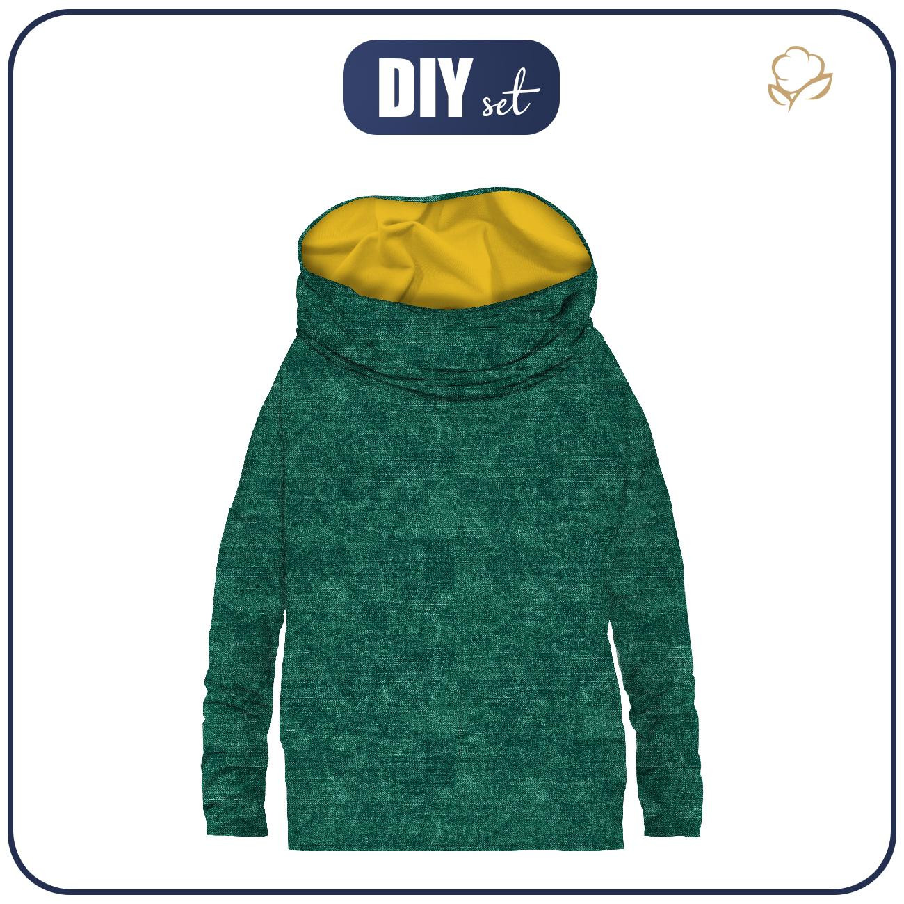 BLUZA DAMSKA (FURIA) NIETOPERZ Z KOMINEM - ACID WASH / BUTELKOWA ZIELEŃ - dzianina pętelkowa