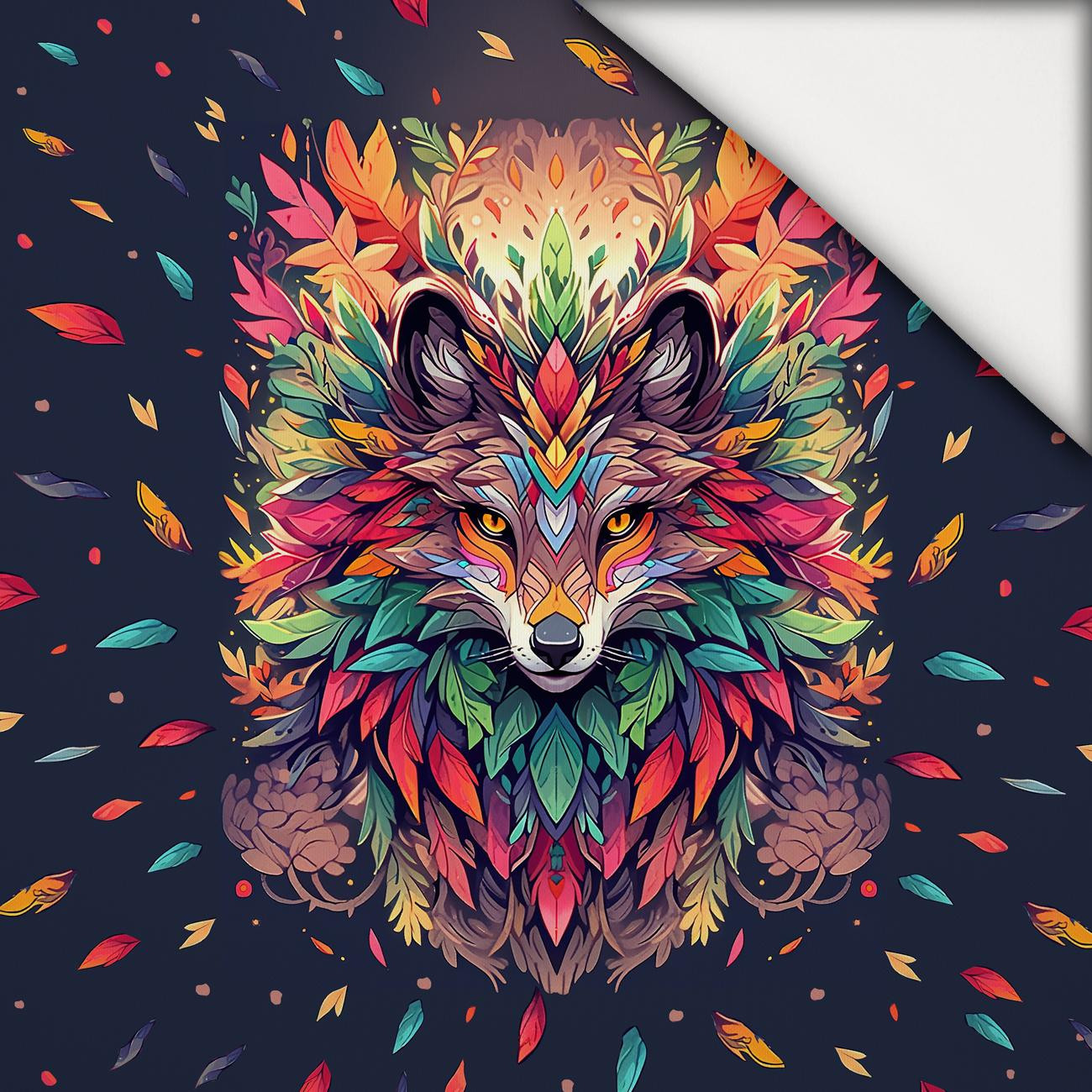 ANIMALS MANDALA wz.1 (fox)  - panel (75cm x 80cm) lekka dzianina drapana