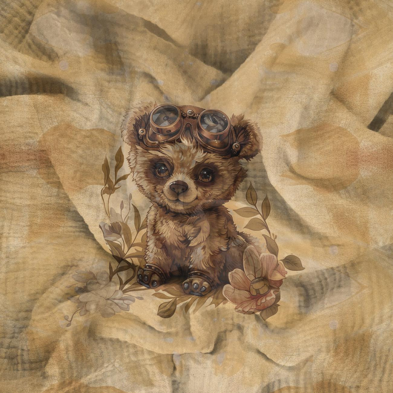 BEAR STEAMPUNK FOREST WZ. 1 - PANEL PANORAMICZNY (60cm x 140cm) muślin bawełniany