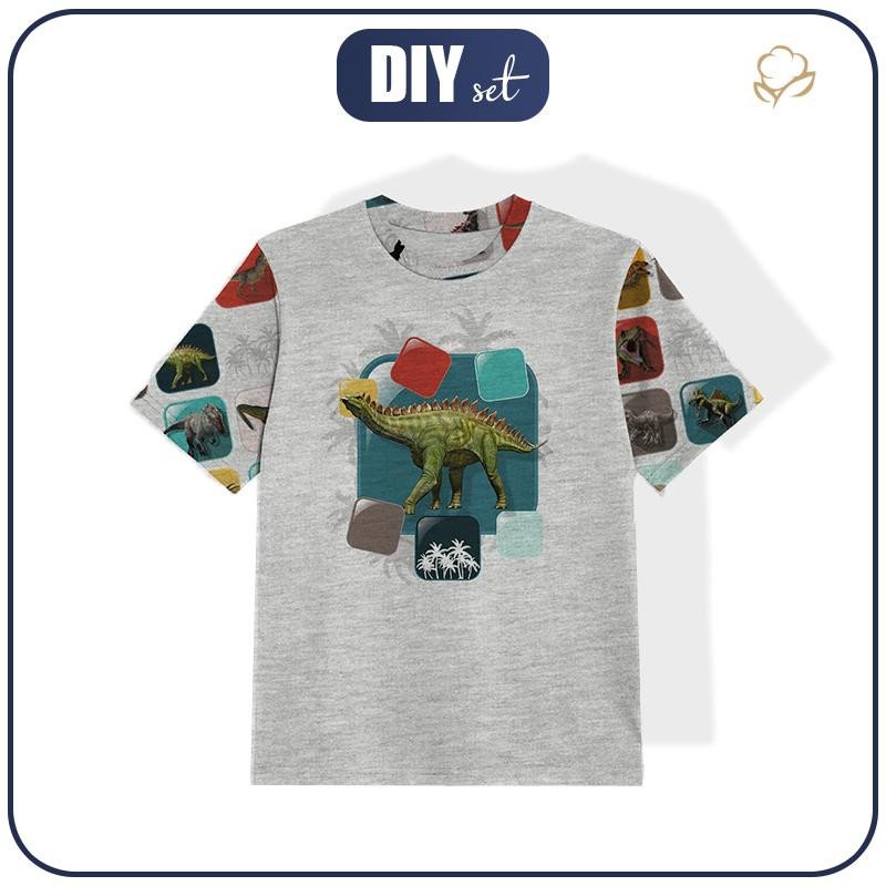 T-SHIRT DZIECIĘCY - KAFELKI DINO WZ. 6/ M-01 melanż jasnoszary- single jersey