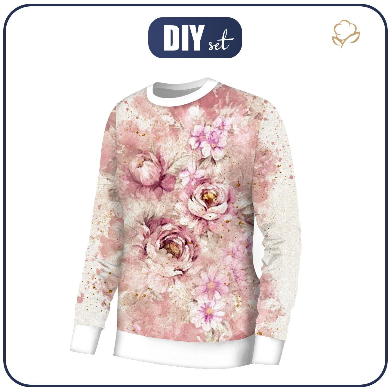 BLUZA DAMSKA (HANA) BASIC - WATERCOLOR FLOWERS wz. 6 - zestaw do uszycia