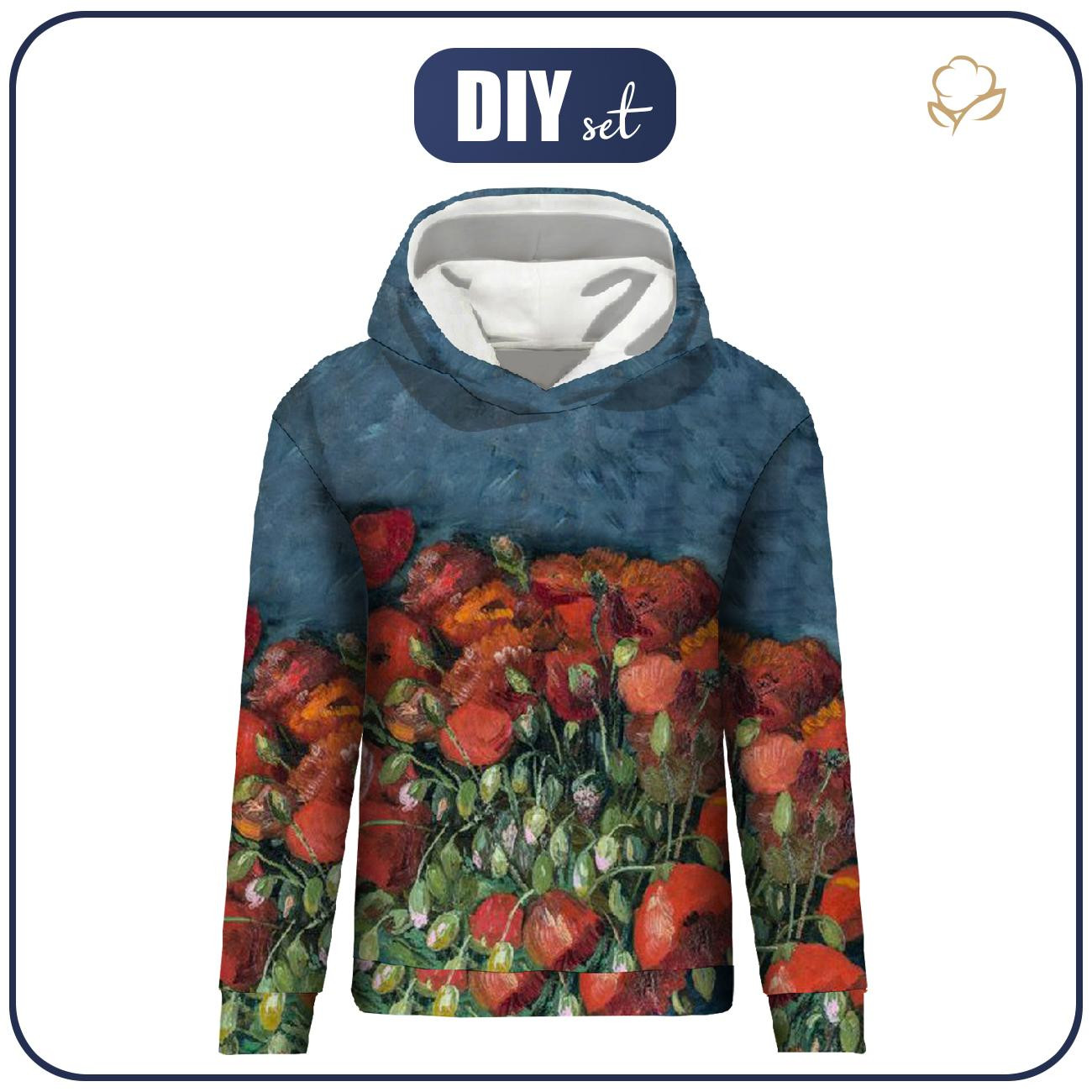 BLUZA DAMSKA (POLA) CLASSIC Z KAPTUREM - WAZON Z CZERWONYMI MAKAMI (Vincent van Gogh) - zestaw do uszycia