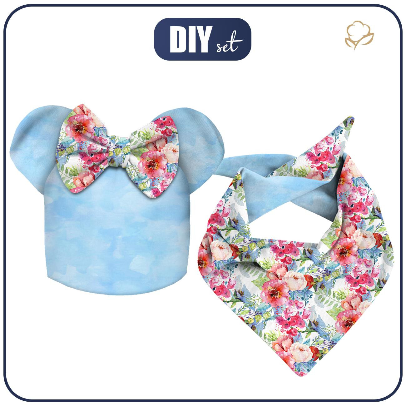 DZIECIĘCA CZAPKA I CHUSTA (MOUSE) - DZIKA RÓŻA WZ. 3 (NA ŁĄCE) - zestaw do uszycia