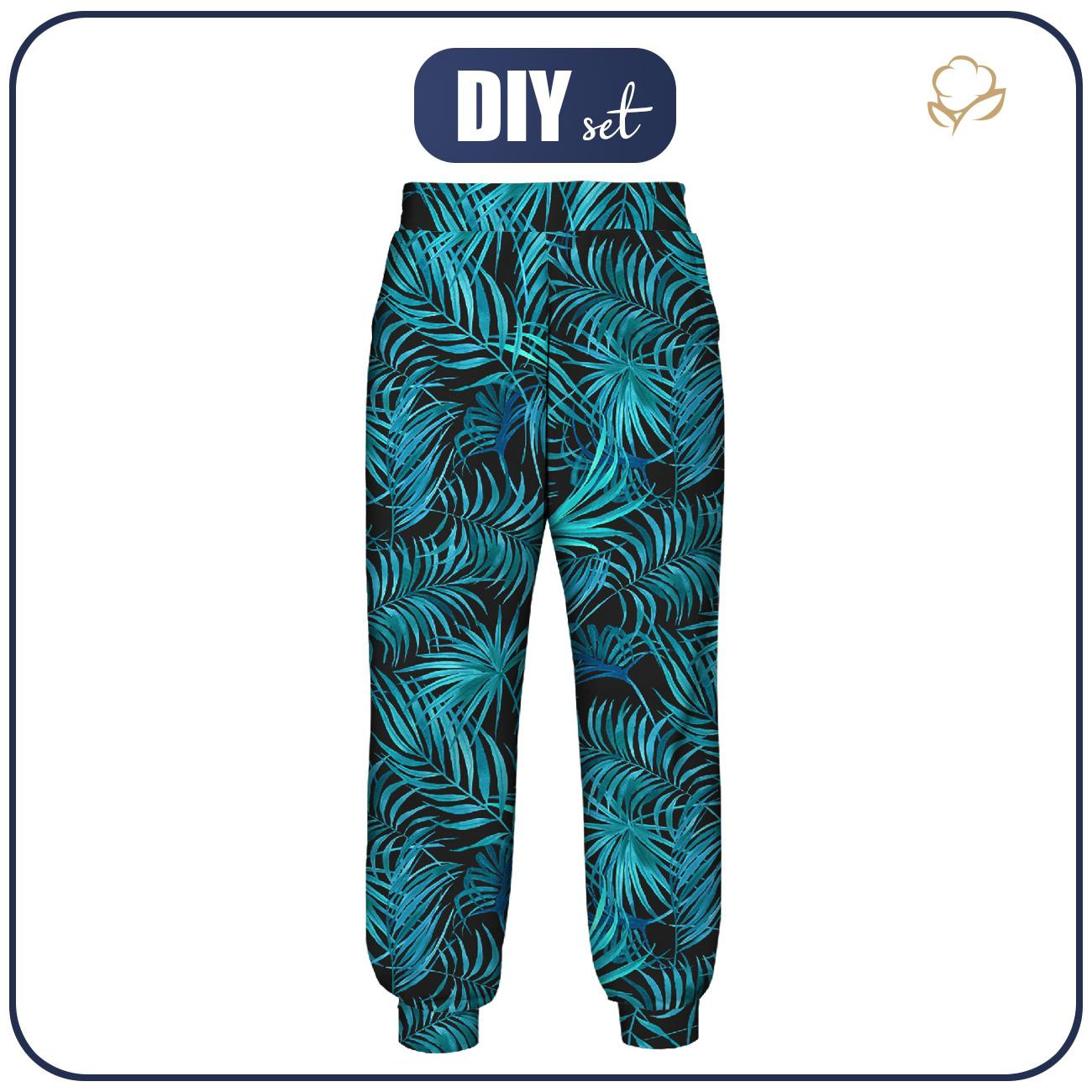 JOGGERY DAMSKIE (NOEMI) - LIŚCIE PALMY wz. 5 / czarny - zestaw do uszycia