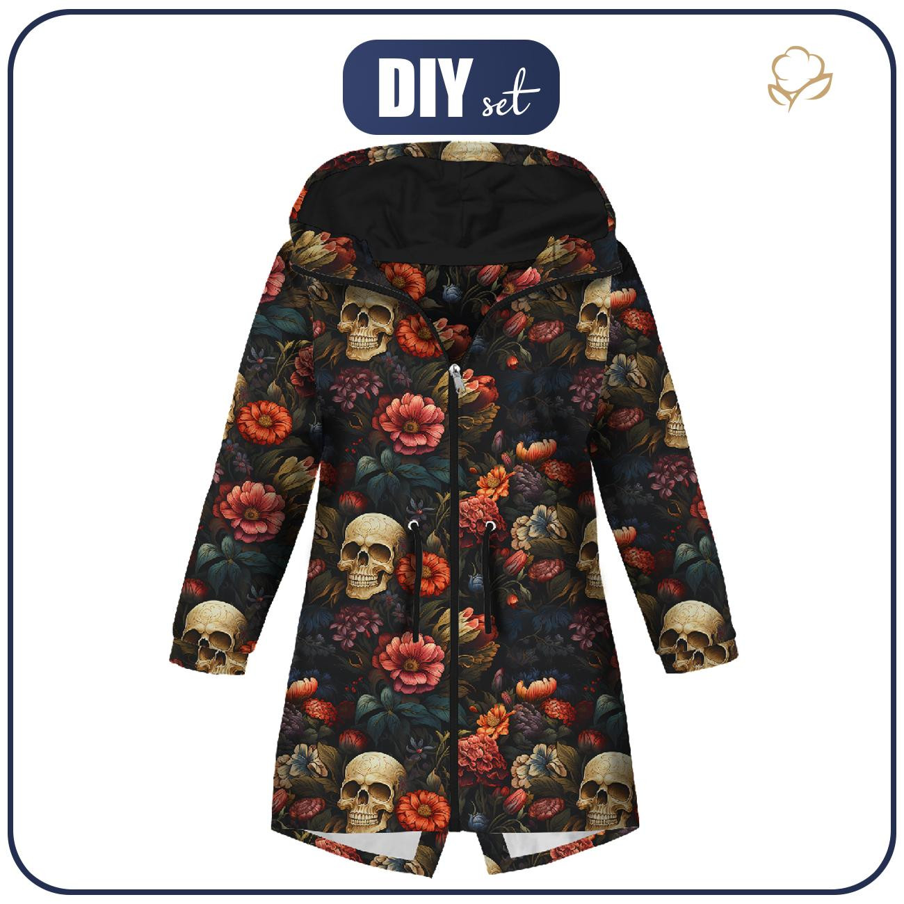 PARKA DZIECIĘCA (ARIEL) - FLOWERS AND SKULL - zestaw do uszycia