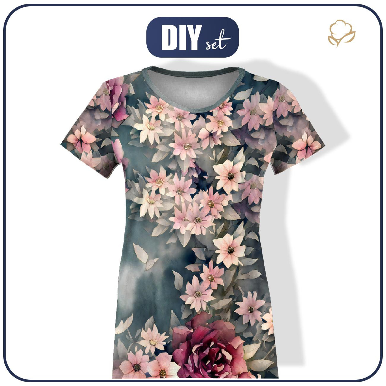 T-SHIRT DAMSKI - VINTAGE FLOWERS wz. 1 - zestaw do uszycia