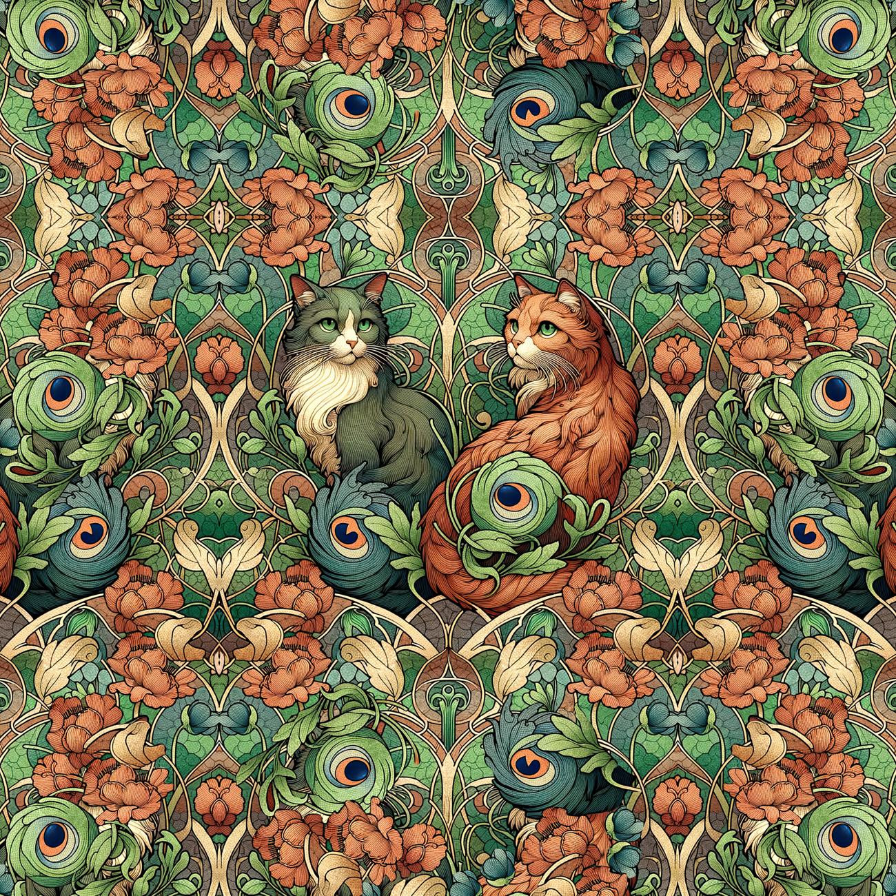 ART NOUVEAU CATS & FLOWERS WZ. 3 - panel (60cm x 50cm)