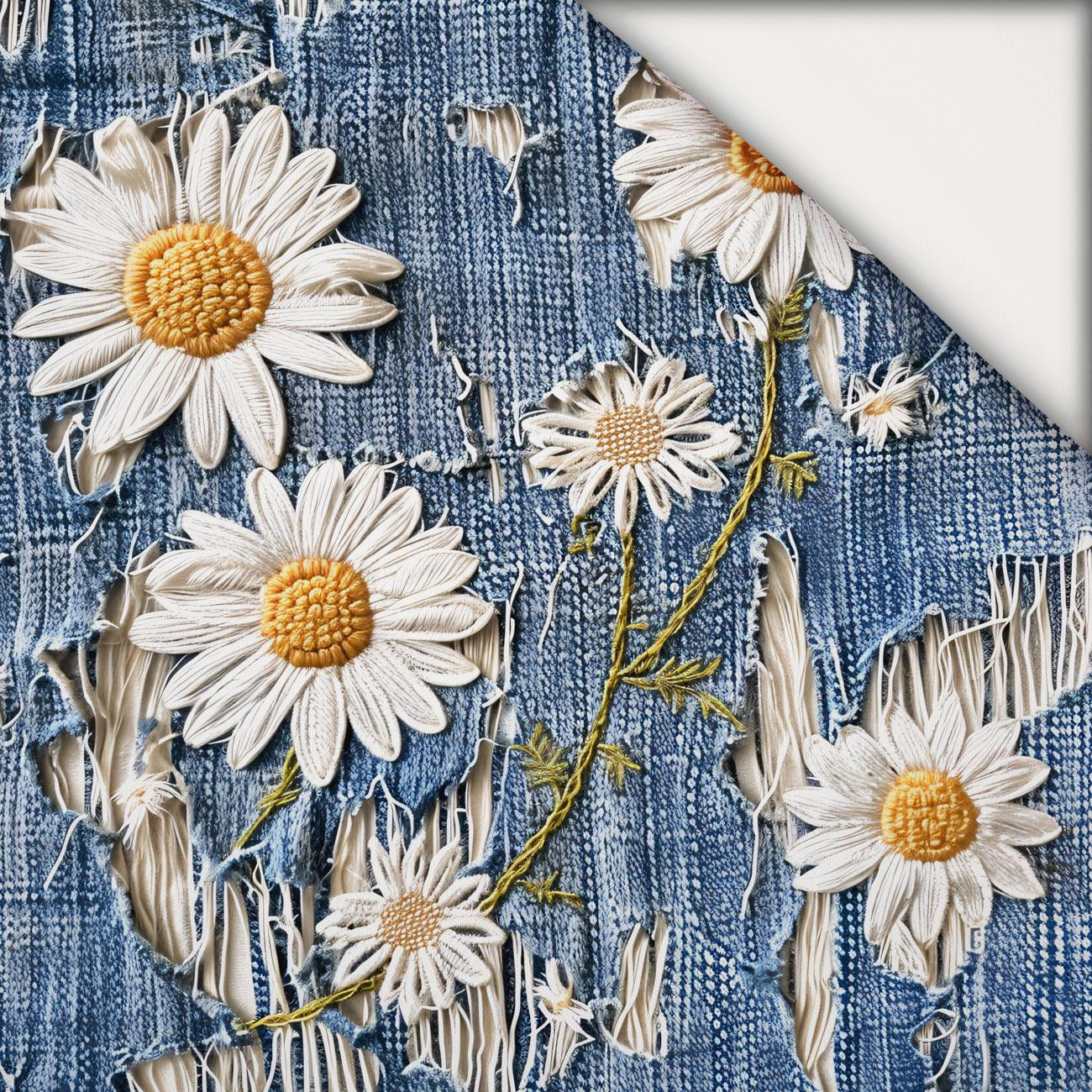 DAISIES DENIM IMITATION WZ. 3 - lekka dzianina drapana