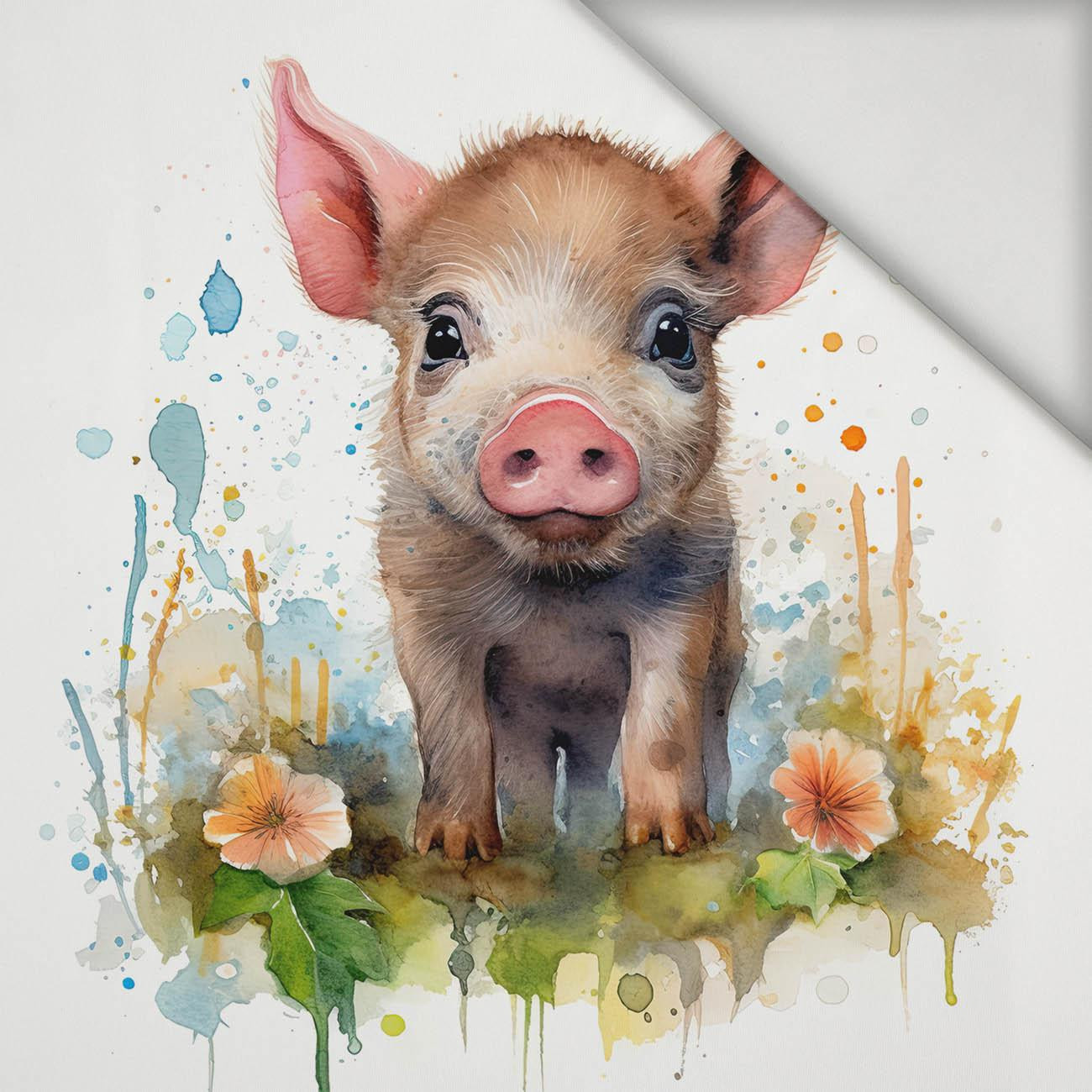 WATERCOLOR PIGGY - PANEL (75cm x 80cm) lycra 300g