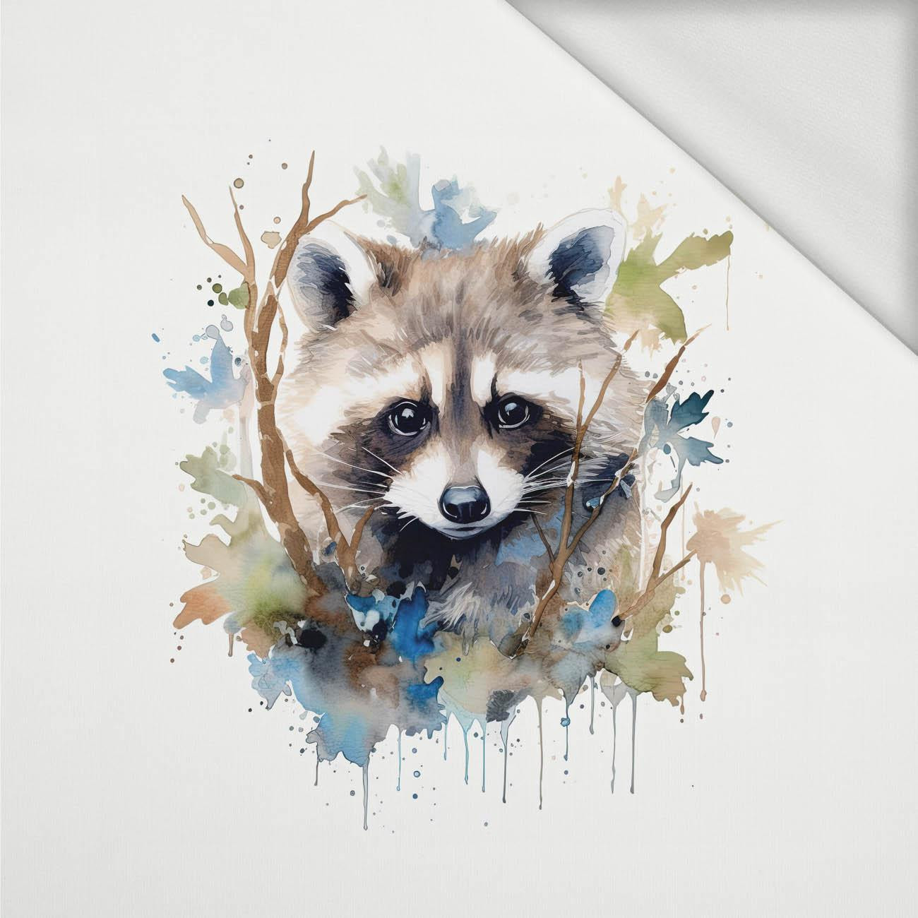 WATERCOLOR RACCOON WZ. 1 - panel (75cm x 80cm) dzianina pętelkowa