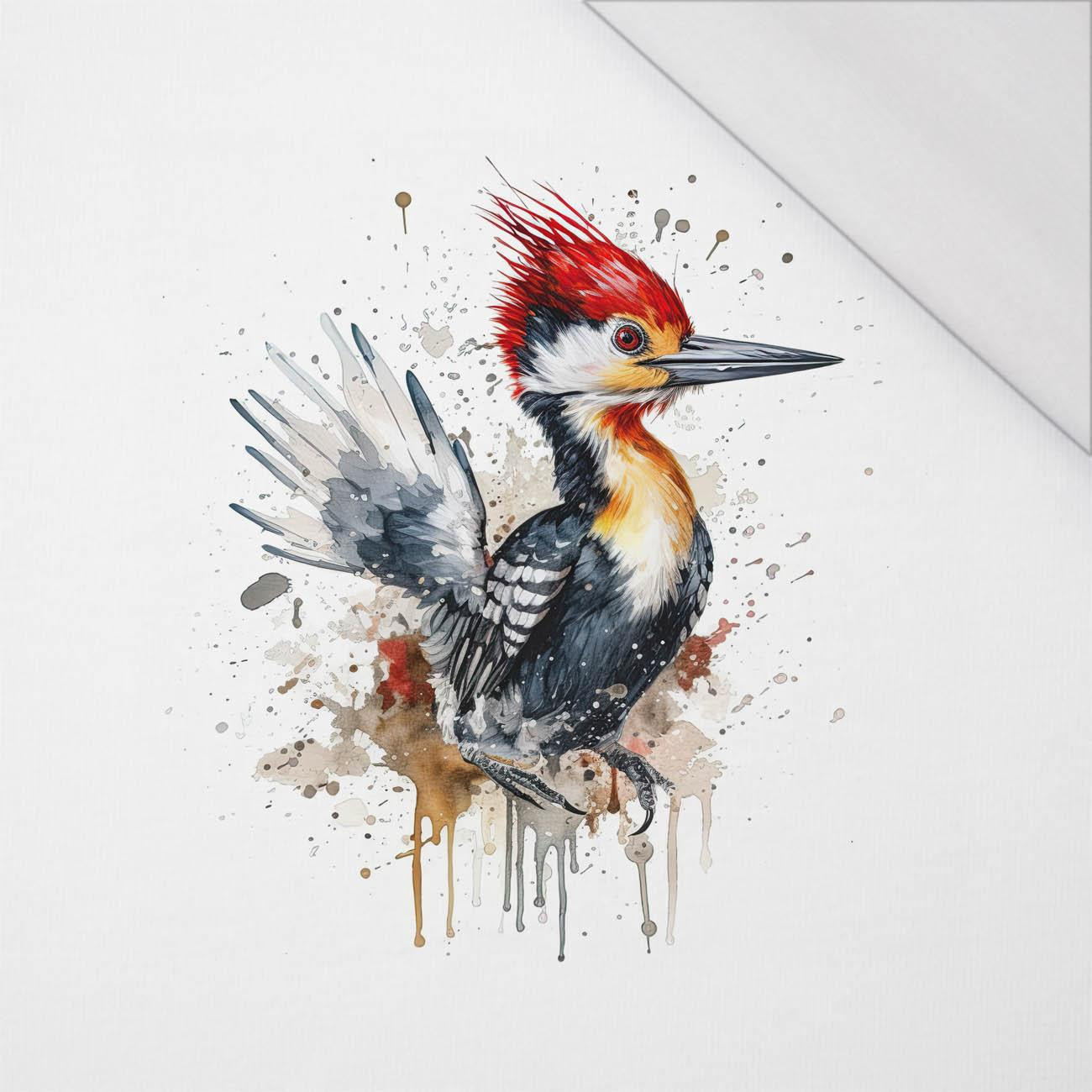 WATERCOLOR WOODPECKER - PANEL (60cm x 50cm) SINGLE JERSEY