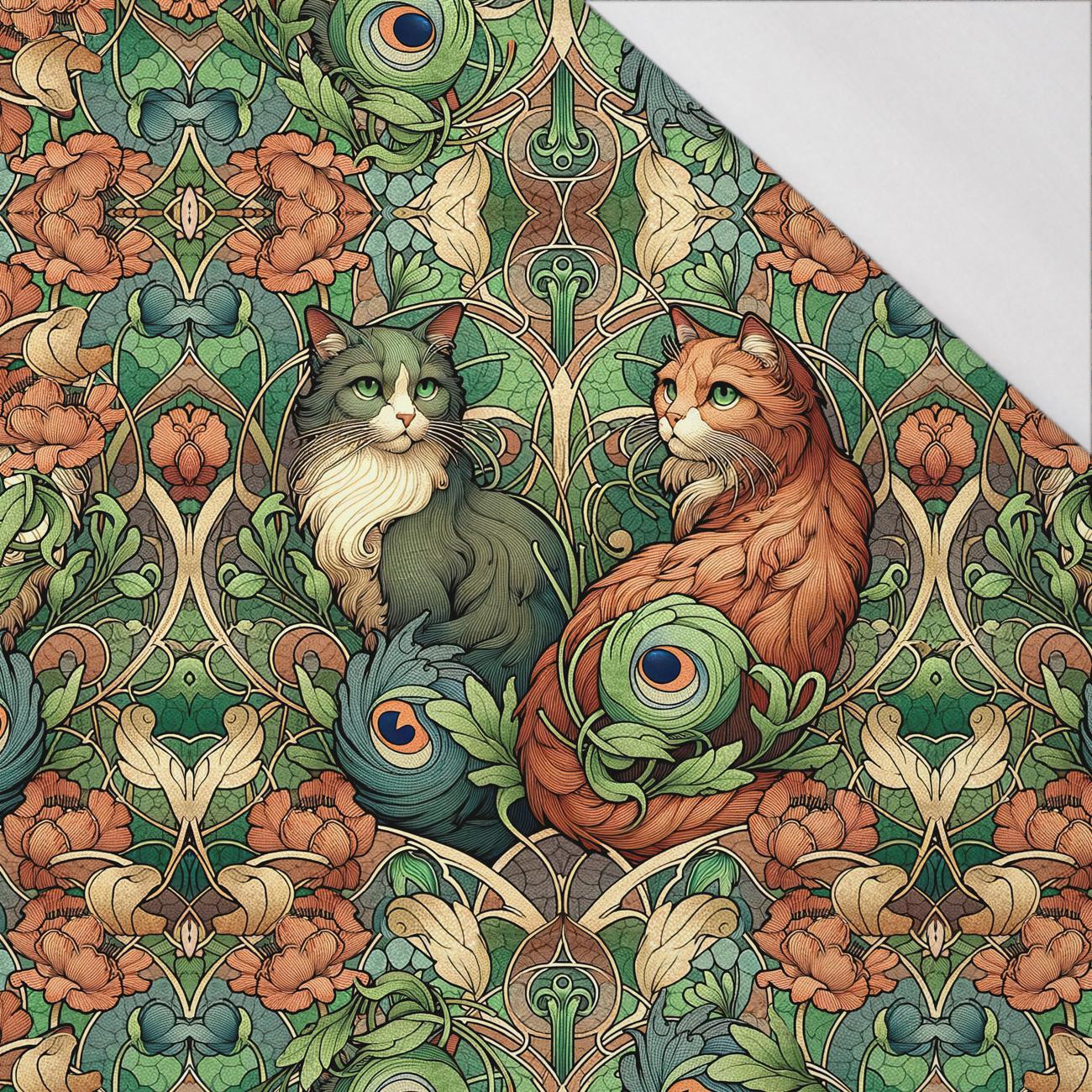 ART NOUVEAU CATS & FLOWERS WZ. 3 - panel (75cm x 80cm) SINGLE JERSEY