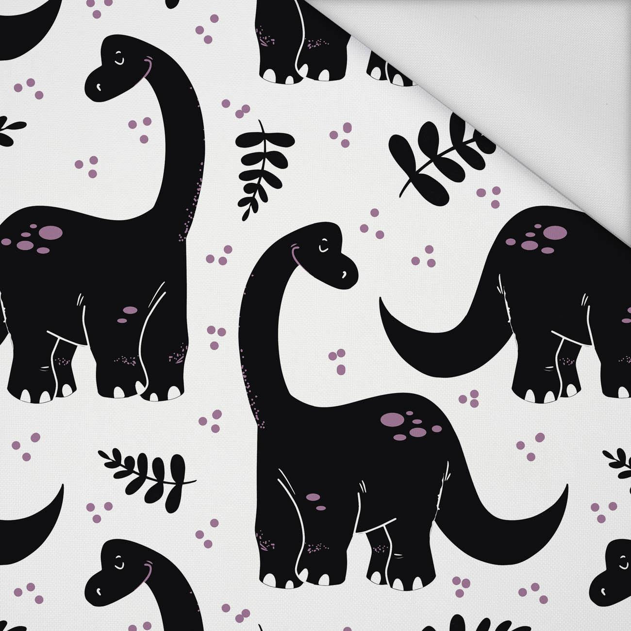 CZARNY DINO / ROŚLINY - tkanina wodoodporna