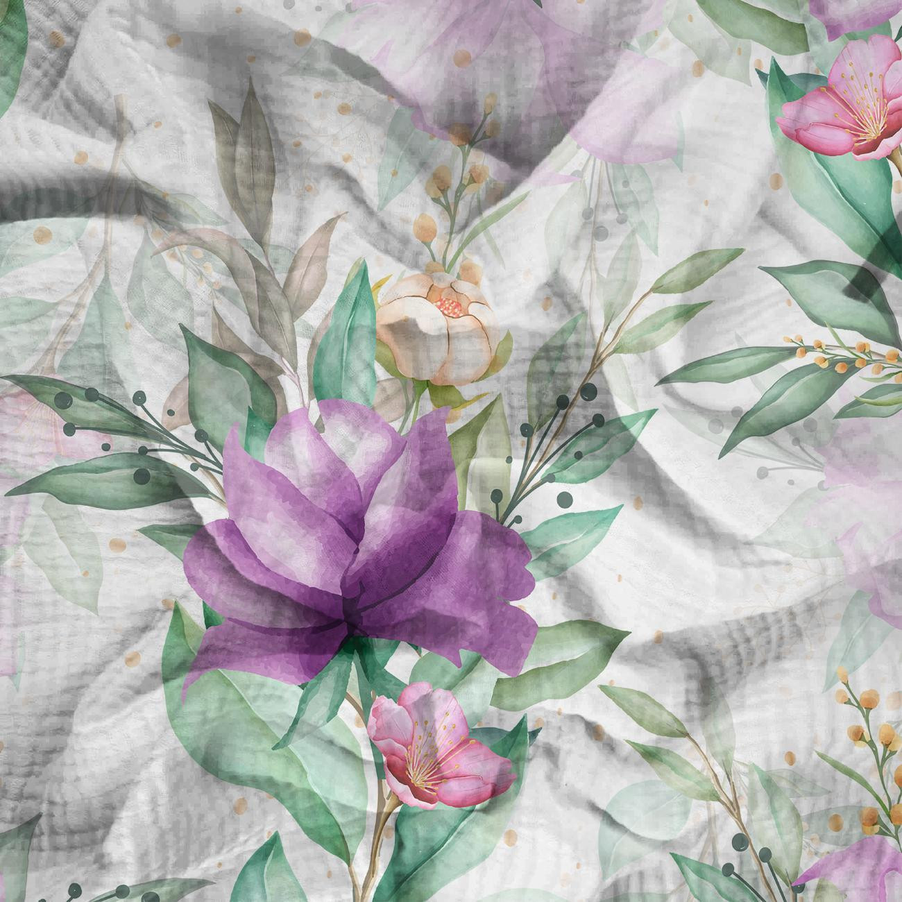 FIOLETOWE MAGNOLIE - Muślin bawełniany