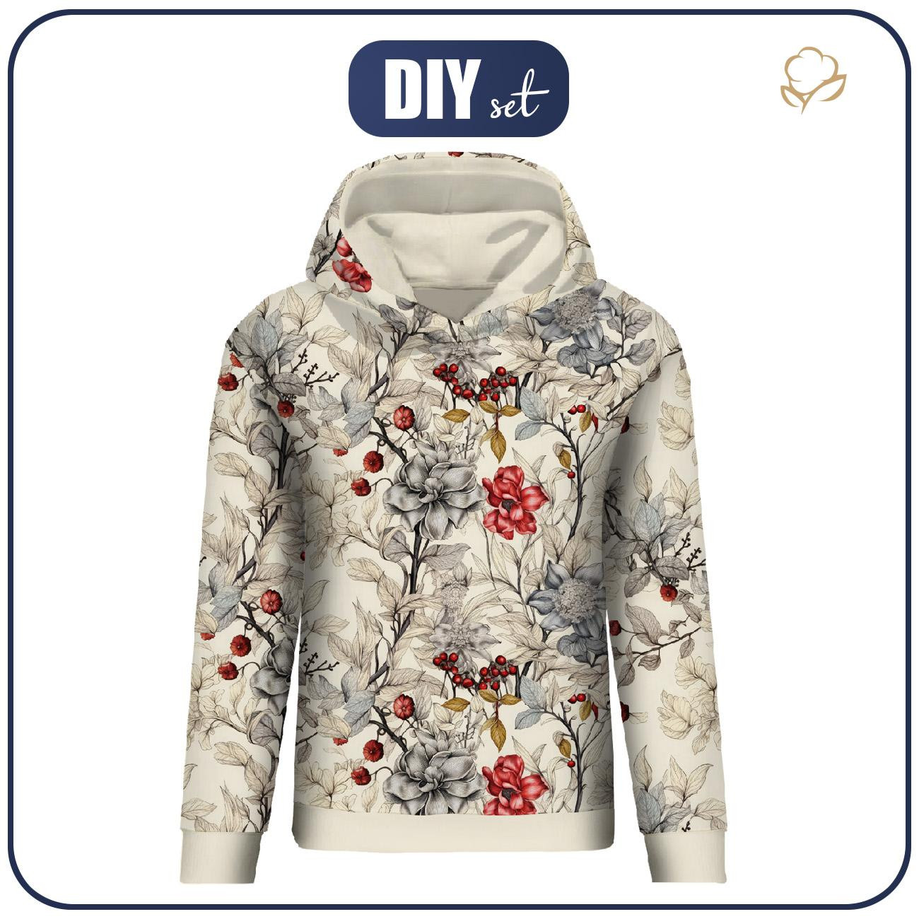 BLUZA DAMSKA (POLA) CLASSIC Z KAPTUREM - FLOWERS wz.16 - zestaw do uszycia