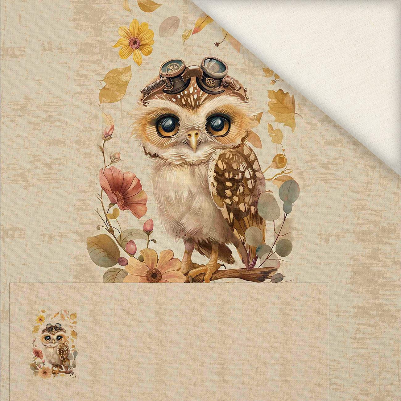 OWL STEAMPUNK FOREST WZ. 2 - PANEL PANORAMICZNY (60cm x 135cm )Len 100%