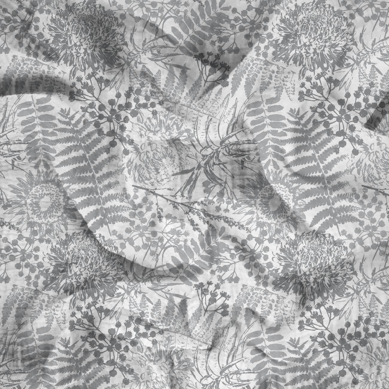 SZARE PAPROTKI (SZARY) - Muślin bawełniany