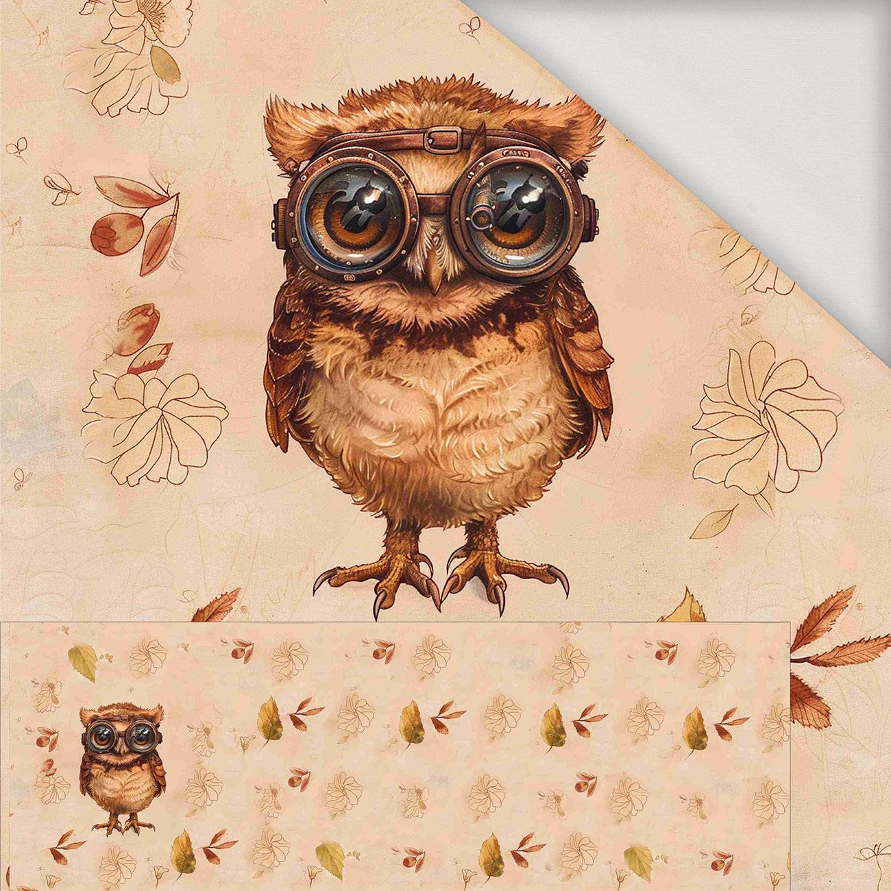 OWL STEAMPUNK FOREST WZ. 1 - PANEL PANORAMICZNY (60cm x 140 cm) jersey wiskozowy 