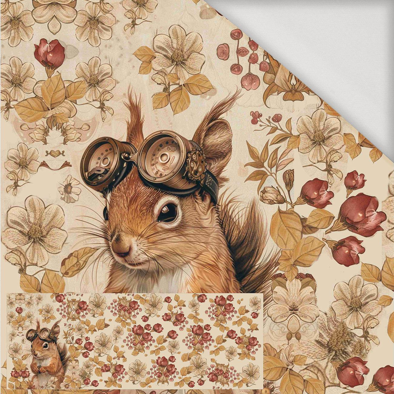 SQUIRREL STEAMPUNK FOREST - PANEL PANORAMICZNY (60cm x 140 cm) jersey wiskozowy 