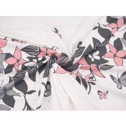 FLORAL PANEL (XL) / szaro-różowy - panel jersey wiskozowy WE210