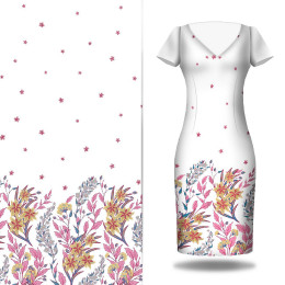 KWIATY (wzór 7) / biały - panel sukienkowy Len 100%