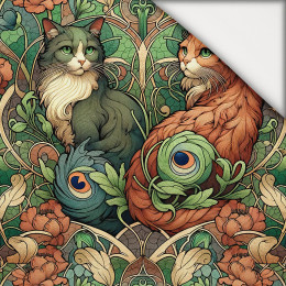 ART NOUVEAU CATS & FLOWERS WZ. 3 - lekka dzianina drapana