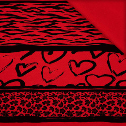 ANIMAL HEARTS / czerwony - dzianina pętelkowa