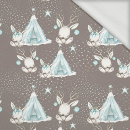 ZWIERZĄTKA W TIPI / ciemny beżowy (MAGICZNY ŚWIĄTECZNY LAS) - dresówka pętelkowa