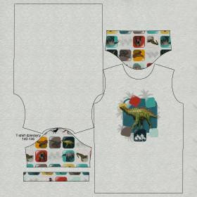 DZIECIĘCY T-SHIRT (104-110) - KAFELKI DINO WZ. 6/ M-01 melanż jasnoszary- single jersey 
