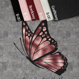 BEAUTY BUTTERFLY (BROKATOWE MOTYLE) / ACID WASH SZARY - PANEL PANORAMICZNY SINGLE JERSEY (60cm x 155cm)