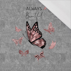 ALWAYS BEAUTIFUL (BROKATOWE MOTYLE) / ACID WASH SZARY - PANEL PANORAMICZNY SINGLE JERSEY (60cm x 155cm)