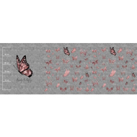 BEAUTY BUTTERFLY (BROKATOWE MOTYLE) / ACID WASH SZARY - PANEL PANORAMICZNY SINGLE JERSEY (60cm x 155cm)