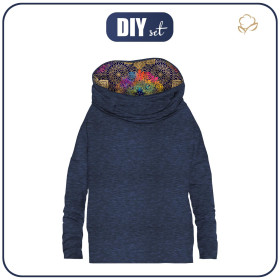 BLUZA DAMSKA (FURIA) NIETOPERZ Z KOMINEM - MELANŻ NAVY / MANDALA wz. 2 - zestaw do uszycia