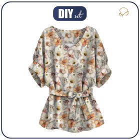 BLUZKA TYPU KIMONO - AKWARELOWE KWIATY wz. 4 - zestaw do uszycia 