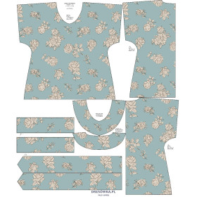 BLUZKA TYPU KIMONO - BEŻOWE RÓŻE - zestaw do uszycia 