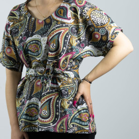 BLUZKA TYPU KIMONO - AKWARELOWE KWIATY wz. 4 - zestaw do uszycia 