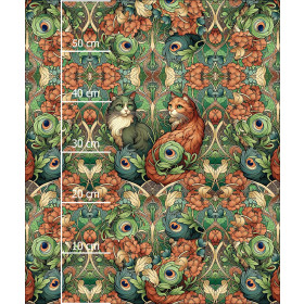 ART NOUVEAU CATS & FLOWERS WZ. 3 - panel (60cm x 50cm) dzianina pętelkowa