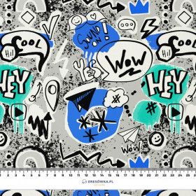 GRAFFITI WZ. 2 / niebieski (SZKOLNE RYSUNKI) - tkanina bawełniana
