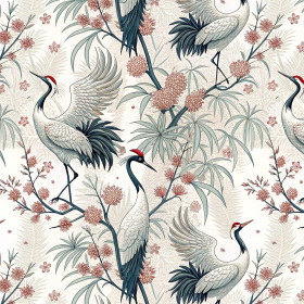 Japanese Garden wz.1 (birds)- Slub Weave