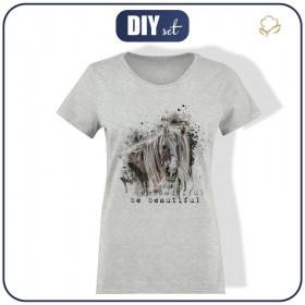 T-SHIRT DAMSKI S - BE BEAUTIFUL (BE YOURSELF) / M-01 melanż jasnoszary - single jersey 