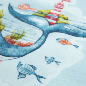 WIELORYB I LATARNIA MORSKA wz. 2 (MAGICZNY OCEAN) - panel panoramiczny dzianina pętelkowa (60cm x 155cm)
