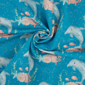 DELFINY wz. 3 (BAJKOWY OCEAN) / niebieski - single jersey z elastanem 