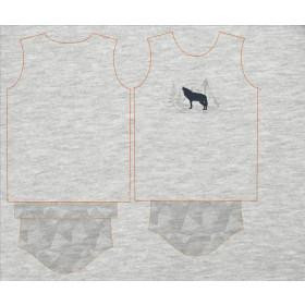 DZIECIĘCY T-SHIRT (140-146) - WILK (ADVENTURE)/ M-01 melanż jasnoszary- single jersey 