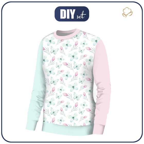 BLUZA DAMSKA (HANA) BASIC - MOTYLE I TULIPANY (AKWARELOWE MOTYLE) - zestaw do uszycia