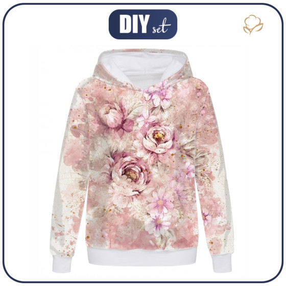 BLUZA DAMSKA (POLA) CLASSIC Z KAPTUREM - WATERCOLOR FLOWERS wz. 6 - dzianina pętelkowa